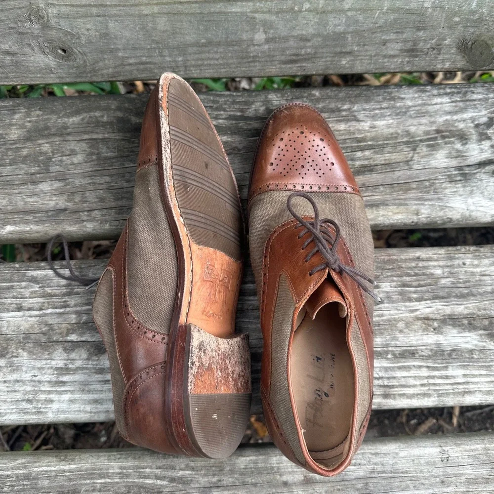 Flag Ltd. Hamilton Brown Leather Canvas Cap Toe Brogue Oxford Dress Shoes Sz 8.5
